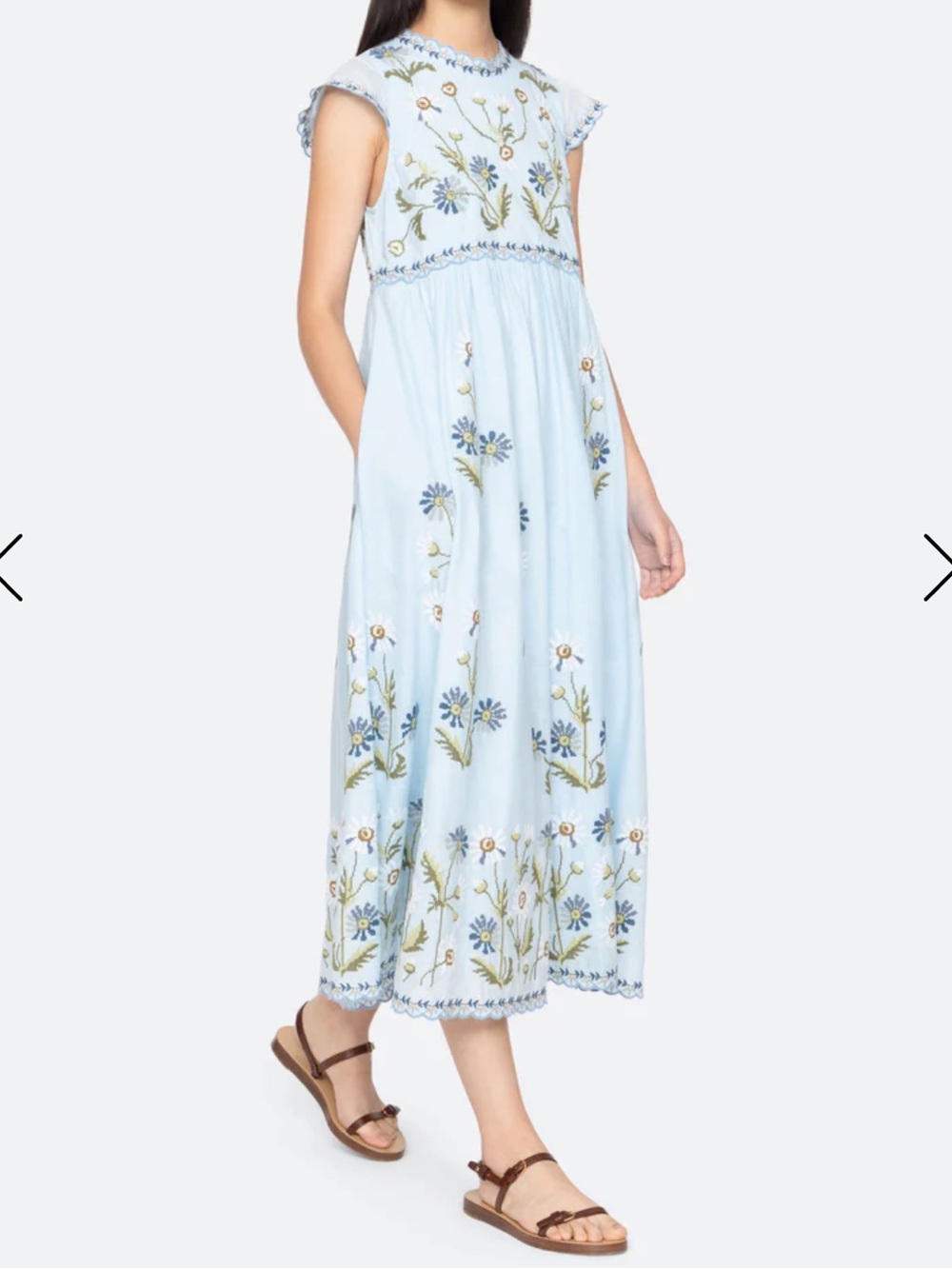 Sea New York Audra Dress in Light Blue Floral - Embroidered Midi Dress